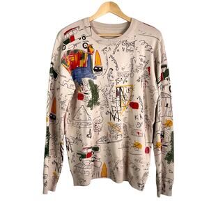 Y2K Tan Art AOP Long Sleeve Shirt Sweater Large 21x29 Preowned